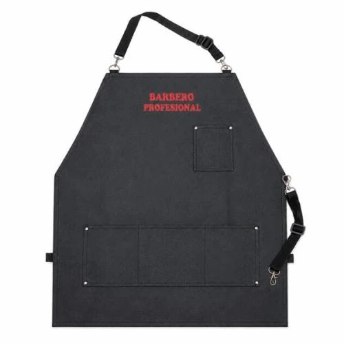 Delantal Grueso Cuerina Negro Estampa Barbero Profesional
