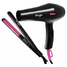 Duga Hair Design Kit Secador de Pelo + Plancha Negro/rosa D5000