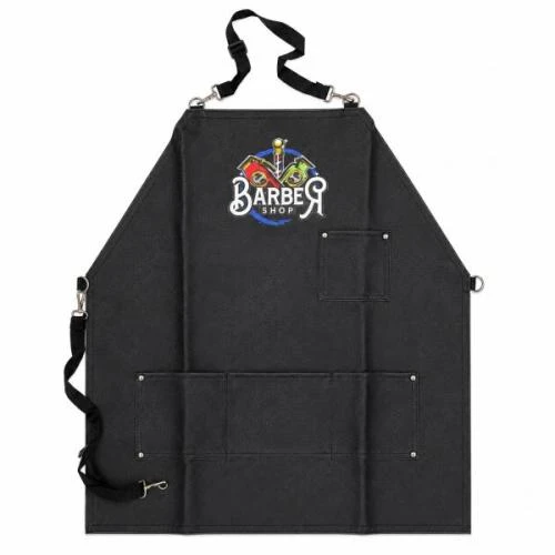Delantal Grueso de Cuerina Negro Estampa Barbershop